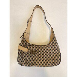 Salvatore Ferragamo Beige & Black Canvas & Leather Monogram Shoulder Bag